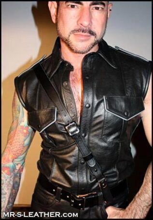 Mr. S Leather Sam Browne Smooth Black Silver 52"