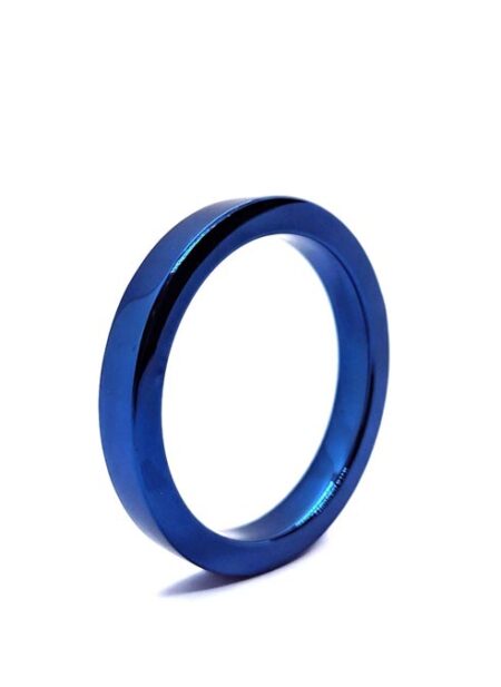 Black Label Stainless Steel Blue Flat Body Cock Ring 40 mm