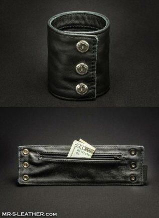Mr. S Leather Wristband Zipper Pocket Black Small
