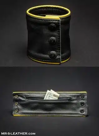 Mr. S Leather Wristband Zipper Pocket Yellow Small