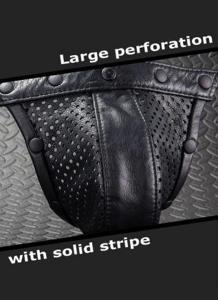 Mr. S Leather Pouch for Hidden Ring Jock Perforated Large with Solid Stripe