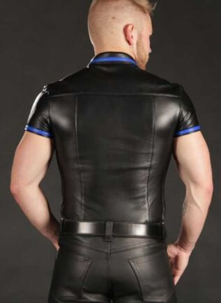 Men's Leather Sale CUTAWAY Berlin bar vest Open Front fetish Gay yellow  piping