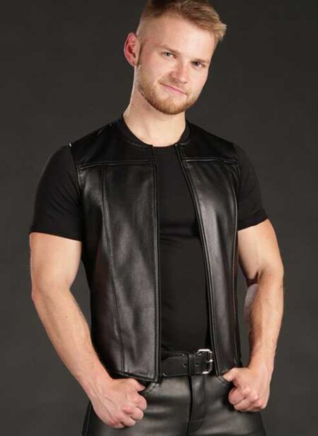 Mr. S Leather Zip Front Vest Black Large