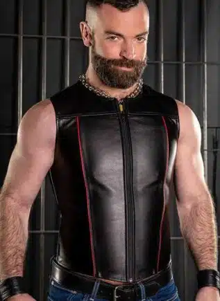 Mr. S Leather Zip Front Vest Red Medium