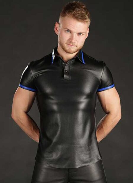 Mr. S Lambskin Polo Shirt Blue Small
