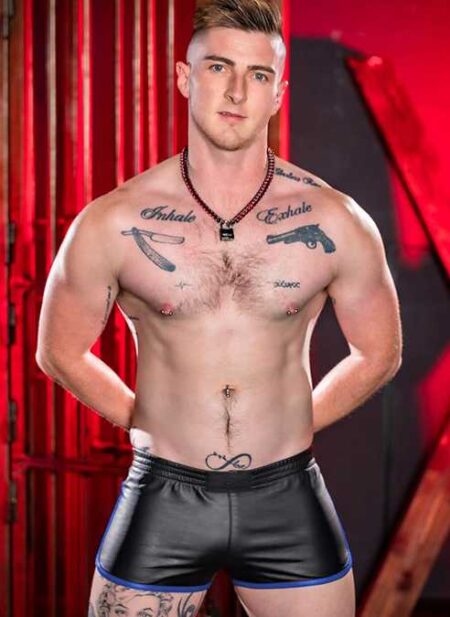 Mr. S Leather Gym Short w/ Zipper Pocket Blue Small
