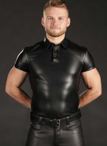 Mr. S Lambskin Polo Shirt Black Medium