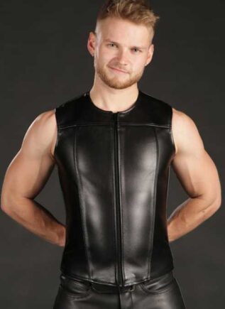 Mr. S Leather Zip Front Vest Black Large