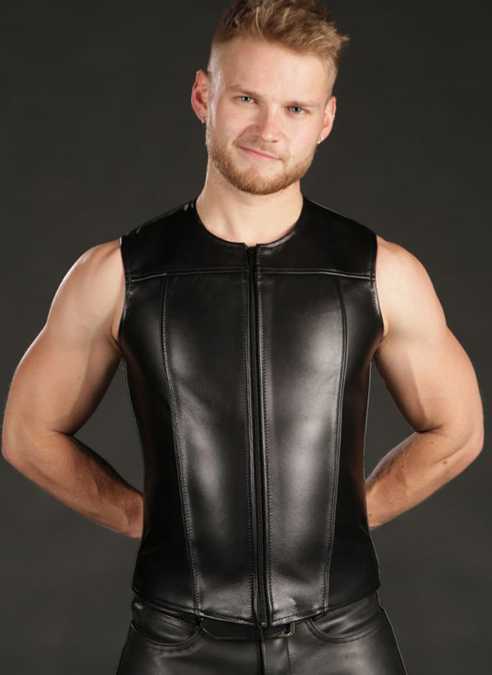 Mr. S Leather Zip Front Vest Black. 