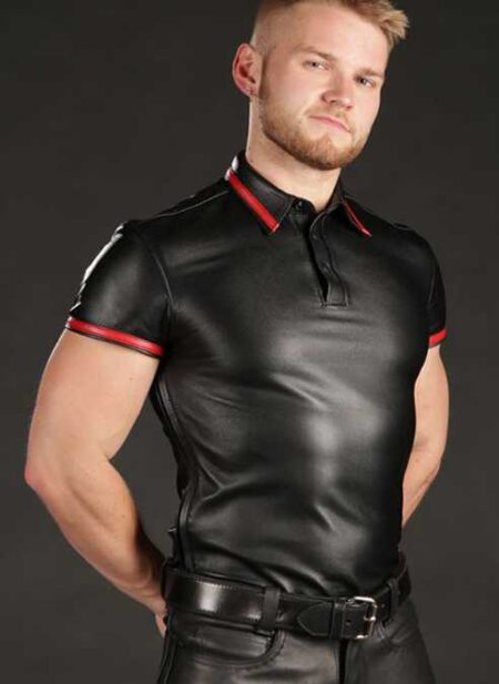 Mr. S Lambskin Polo Shirt Red Small