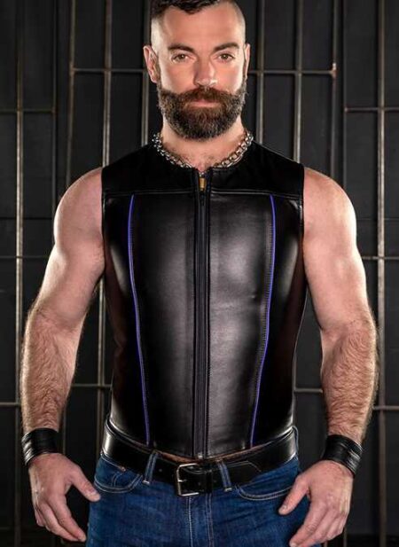 Mr. S Leather Zip Front Vest Blue Small