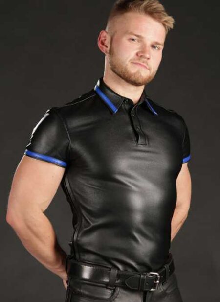 Mr. S Lambskin Polo Shirt Blue Small