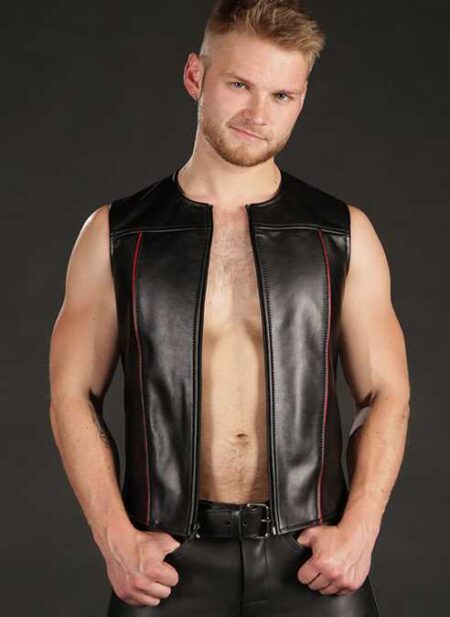Mr. S Leather Zip Front Vest Red Medium