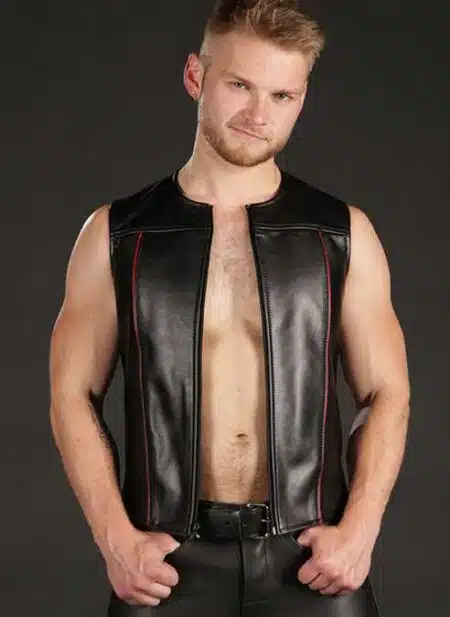 Mr. S Leather Zip Front Vest Red Medium