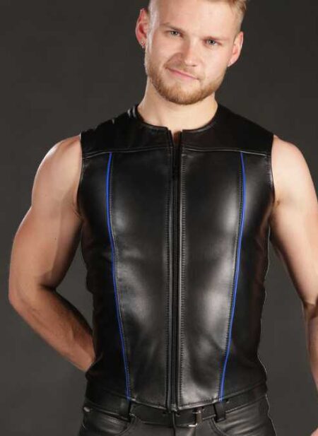 Mr. S Leather Zip Front Vest Blue Small