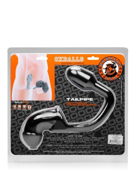 Oxballs Tailpipe Chastity Cock-Lock with Attached Butt Plug TPR Black