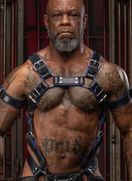 Mr. S Leather Piped Trojan Body Harness Blue Small / Medium