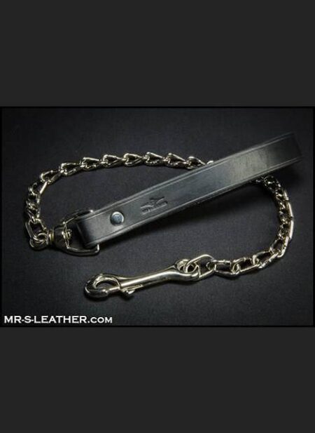 Mr. S Chain Leash with Leather Grip Black