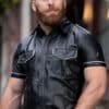 Mr. S Leather Piped Short Sleeve Police Shirt White Small