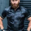 Mr. S Leather Piped Short Sleeve Police Shirt White Small