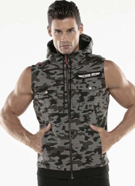 CODE 22 Cargo Sleeveless Hoody Grey Camo Large
