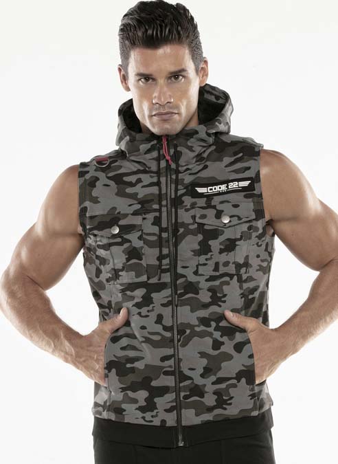 CODE 22 Cargo Sleeveless Hoody Grey Camo Large