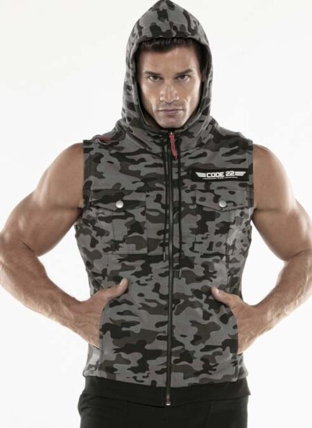 CODE 22 Cargo Sleeveless Hoody Grey Camo Large