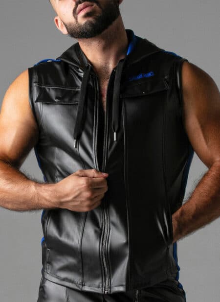 Locker Gear Leatherette Sleeveless Hoody Blue Extra large