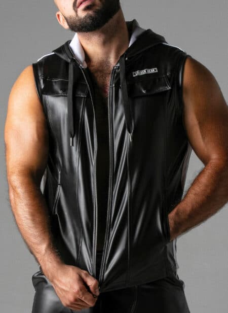 Locker Gear Leatherette Sleeveless Hoody White Small