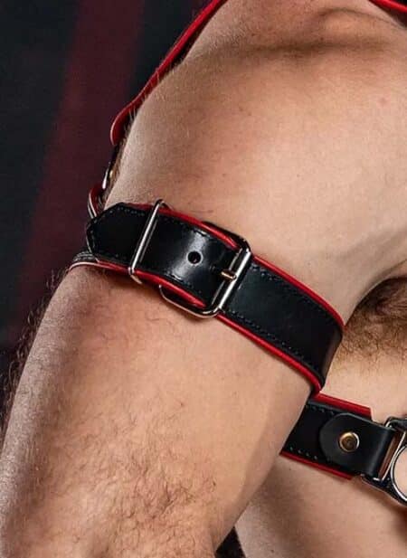 Mr. S Leather Piped Trojan Bicep Strap Red Large