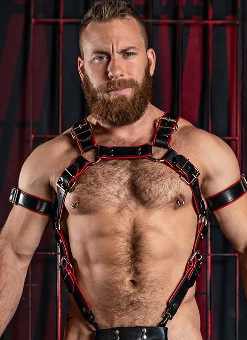 Mr. S Leather Piped Trojan Body Harness Red Large/Extra large