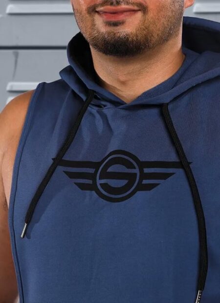 Mr. S Gym Class Sleeveless Hoodie Blue Small