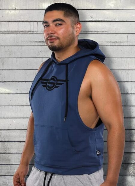 Mr. S Gym Class Sleeveless Hoodie Blue Small