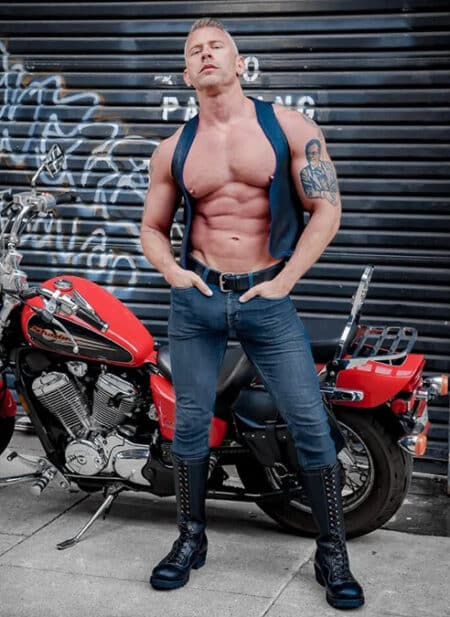Mr. S Leather Piped Berlin Bar Vest Blue XXL
