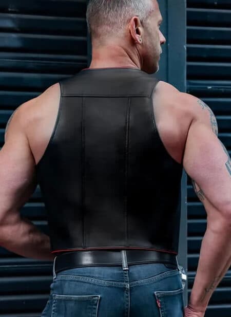 Mr. S Leather Piped Berlin Bar Vest Red Large