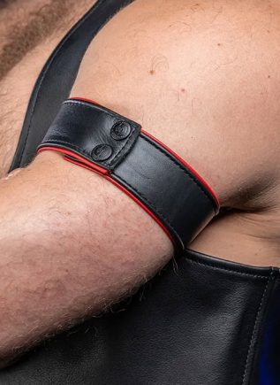 Mr. S Leather Bicepband 1.75" Piped Red Made to Fit