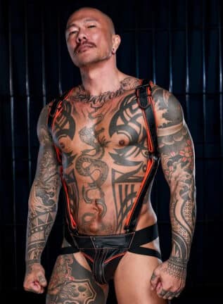 Mr. S Leather Hardline Hunter Harness Orange Small/Medium