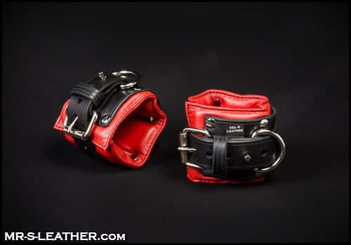 Rouge Garments Pink Leather Padded Wrist Cuffs With Buckles