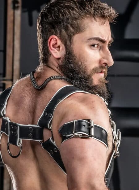 Mr. S Leather Piped Trojan Bicep Strap White Medium