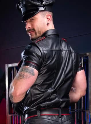 Mr. S Leather Piped Uniform Shirt Red Large