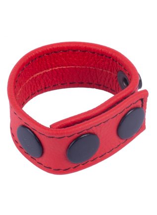 Leather Cockring with 3 snaps Red