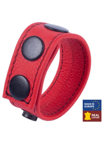 Leather Cockring with 3 snaps Red