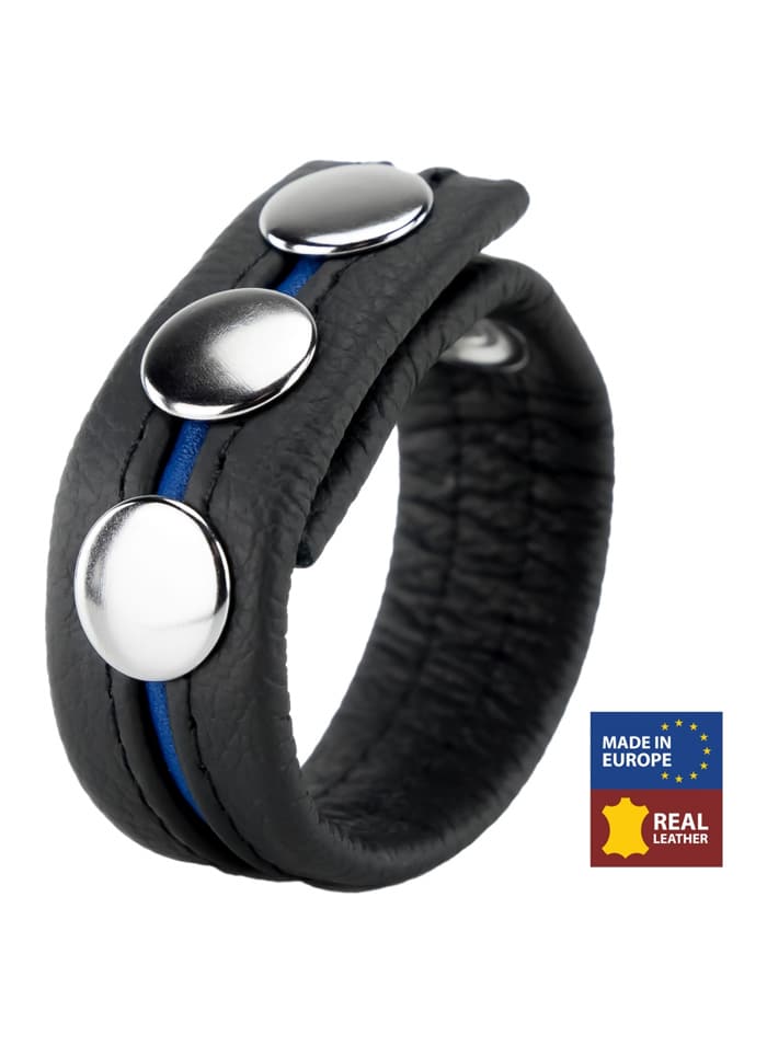 Leather Cockring with four snaps Black/Black
