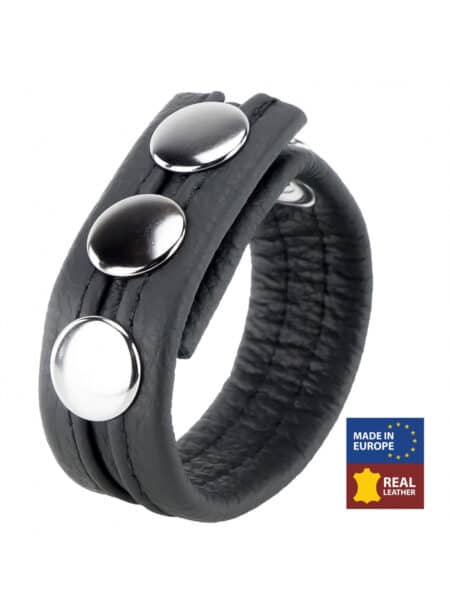 Leather Cockring with four snaps Black/Black