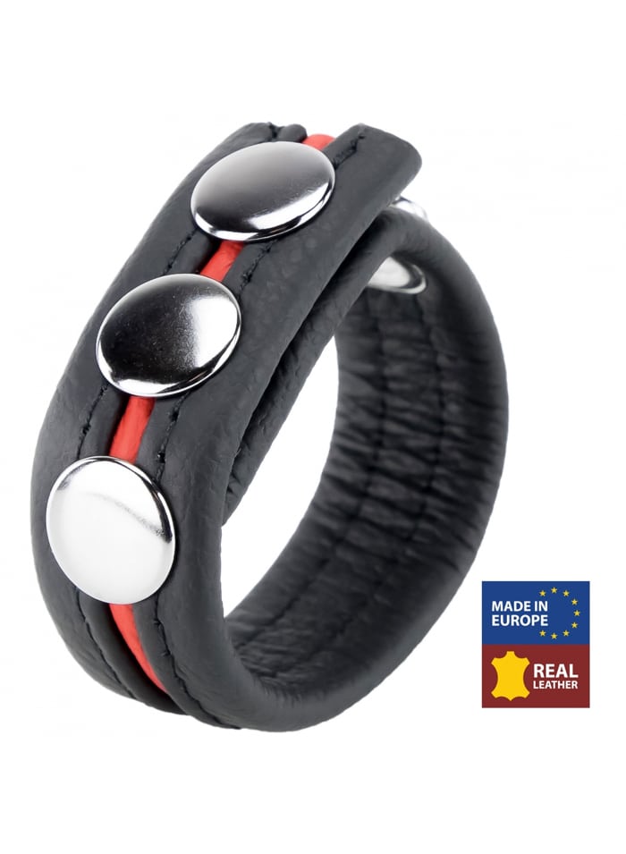 Leather Cockring with four snaps Black/Black