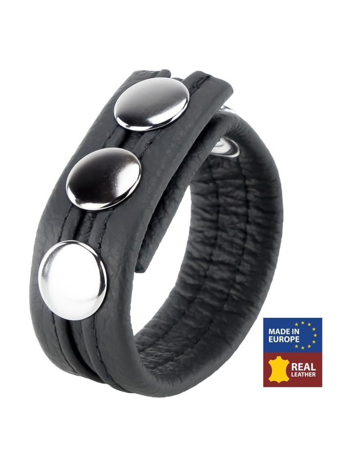 Leather Cockring with four snaps Black/Black