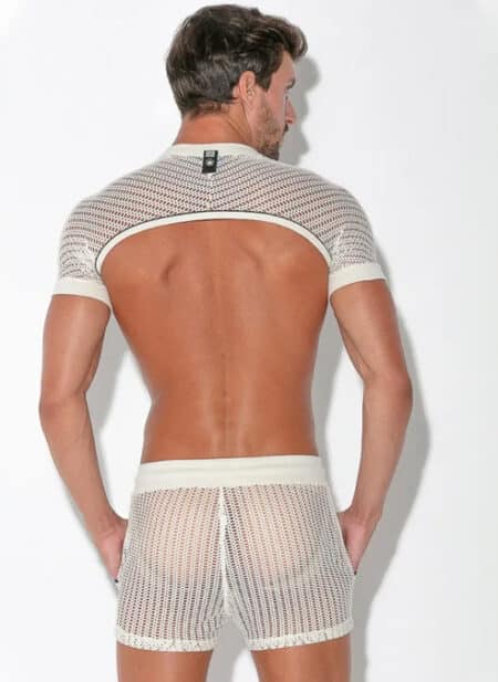 CODE 22 Openwork Jacquard Sleeve Top Off-White Medium