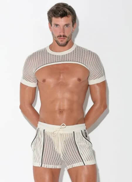 CODE 22 Openwork Jacquard Sleeve Top Off-White Medium