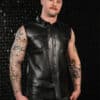 Mr. S Leather Lambskin Sleeveless Shirt Black