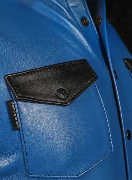 Mr. S Leather Lambskin Sleeveless Shirt Blue